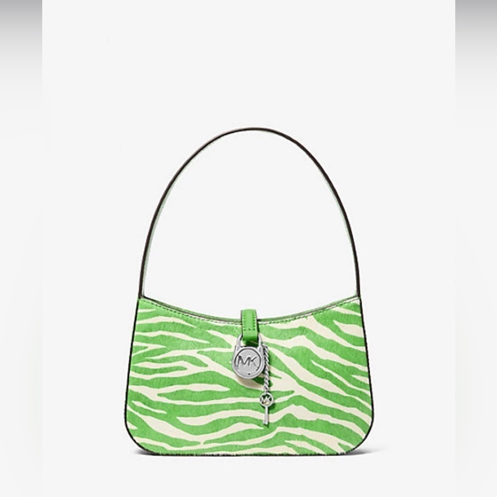 NWT Michael Kors Lyra Small Green Zebra Calf Hair Pochette Shoulder Bag Purse